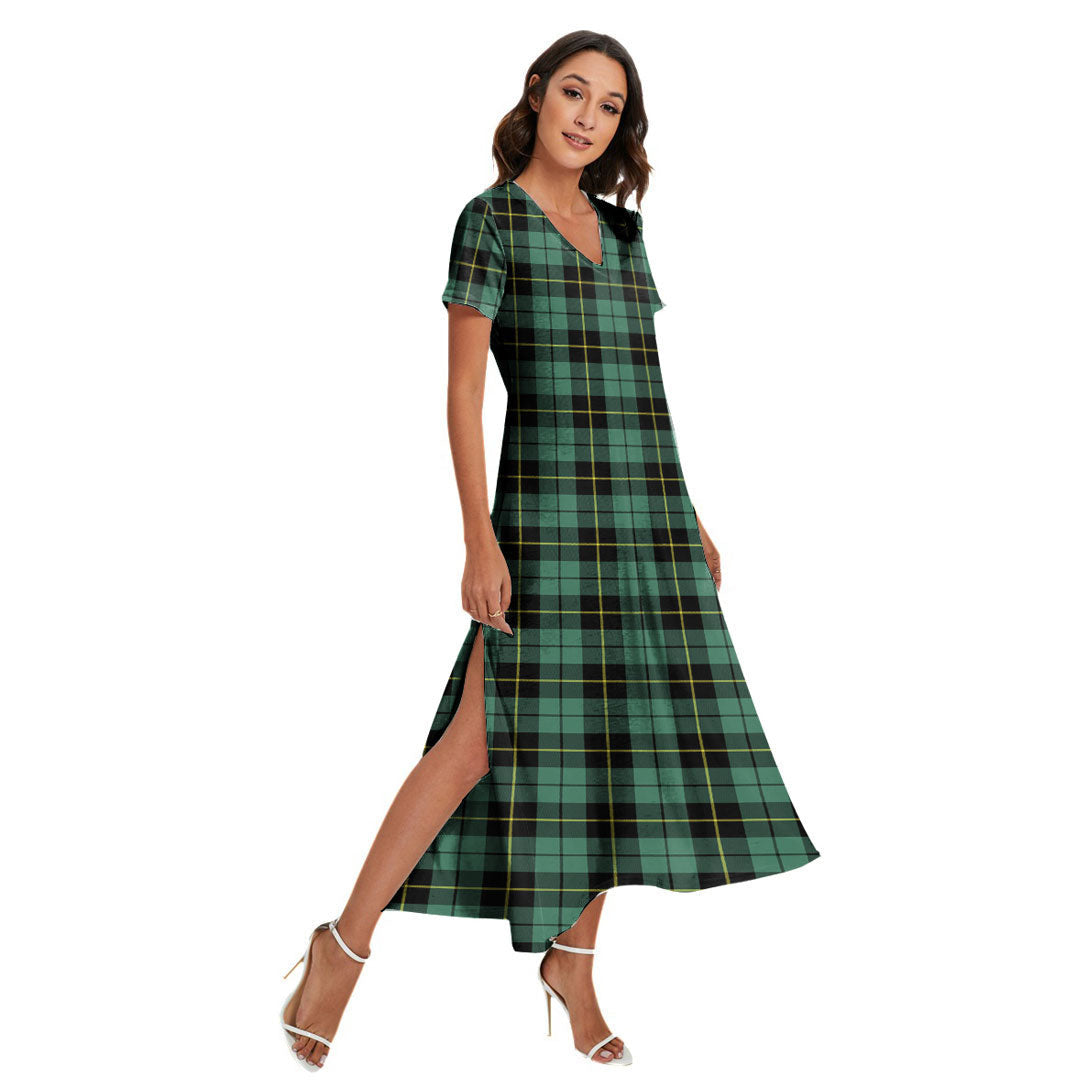 Wallace Hunting Ancient Tartan Plaid V-neck Dress Side Slit