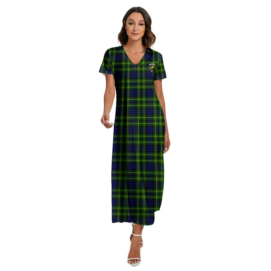 Campbell of Breadalbane Modern Tartan Crest V-neck Dress Side Slit