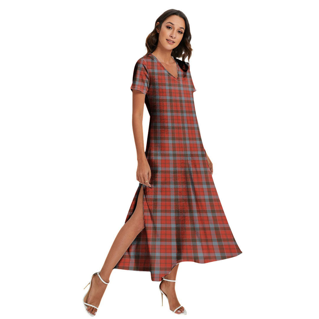 Robertson Weathered Tartan Plaid V-neck Dress Side Slit