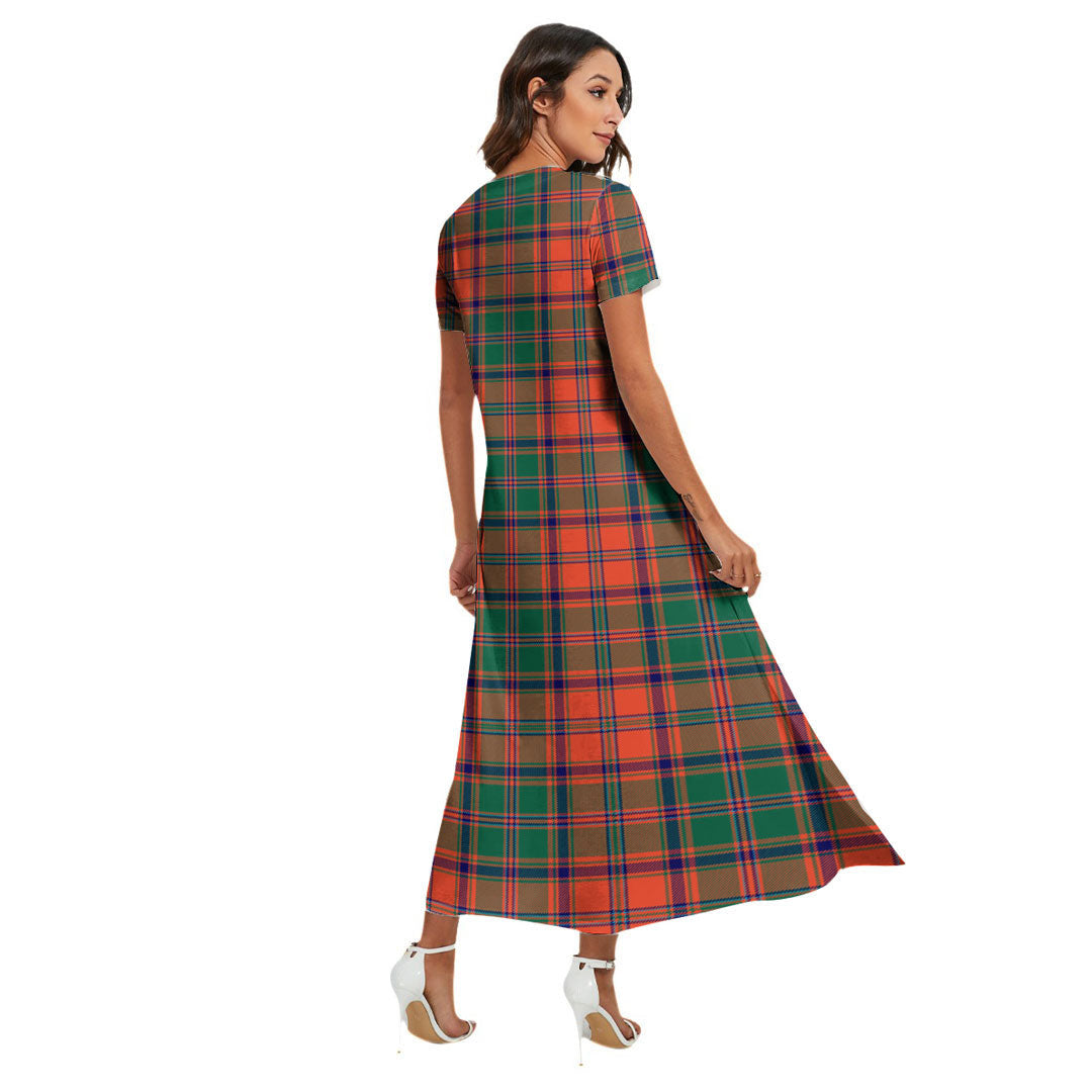 Stewart of Appin Ancient Tartan Crest V-neck Dress Side Slit