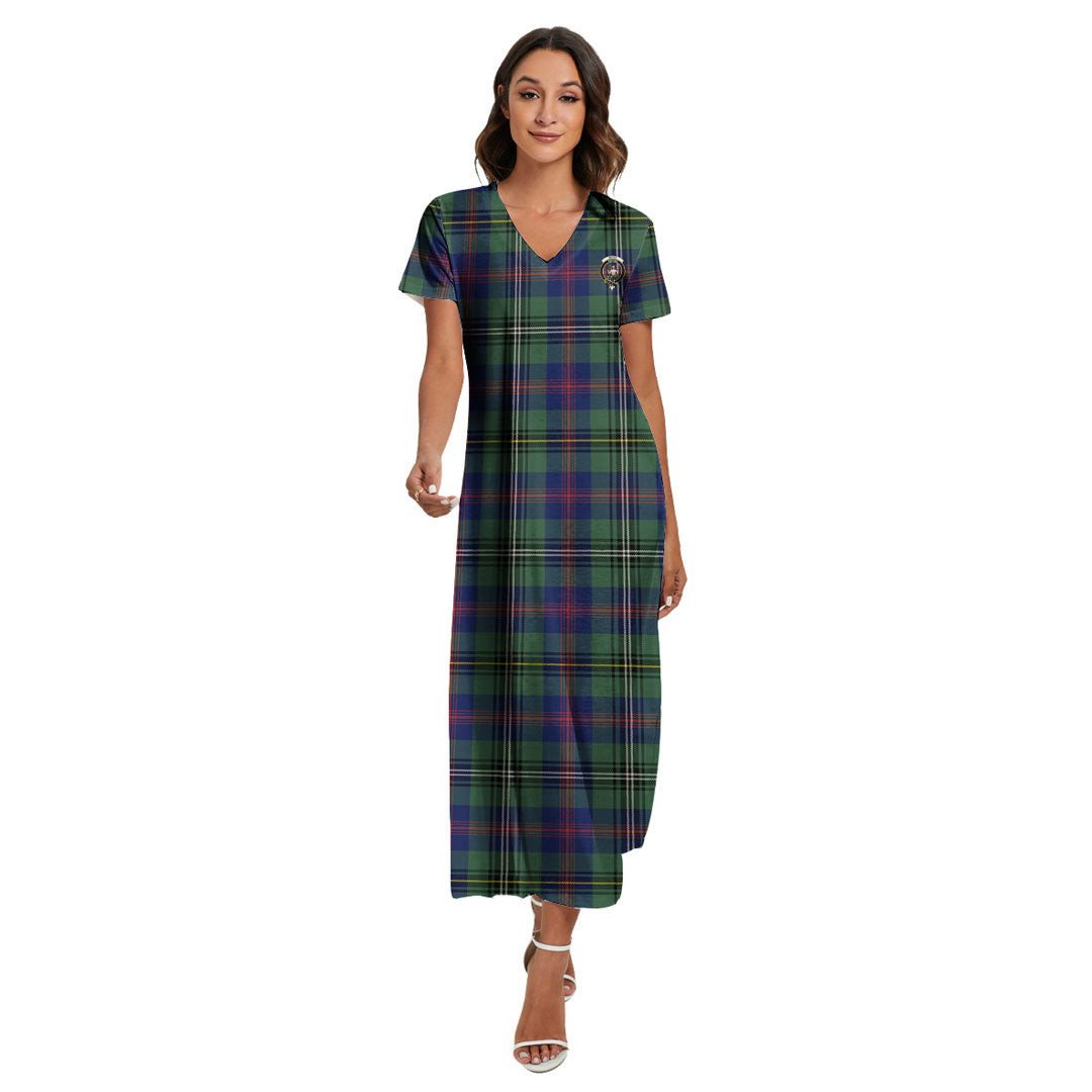 Wood Modern Tartan Crest V-neck Dress Side Slit