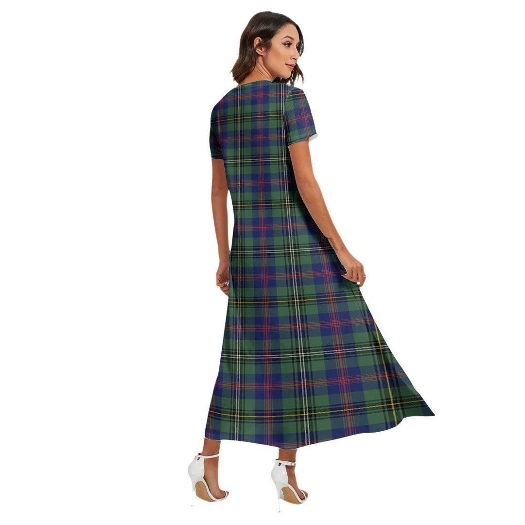 Wood Modern Tartan Crest V-neck Dress Side Slit