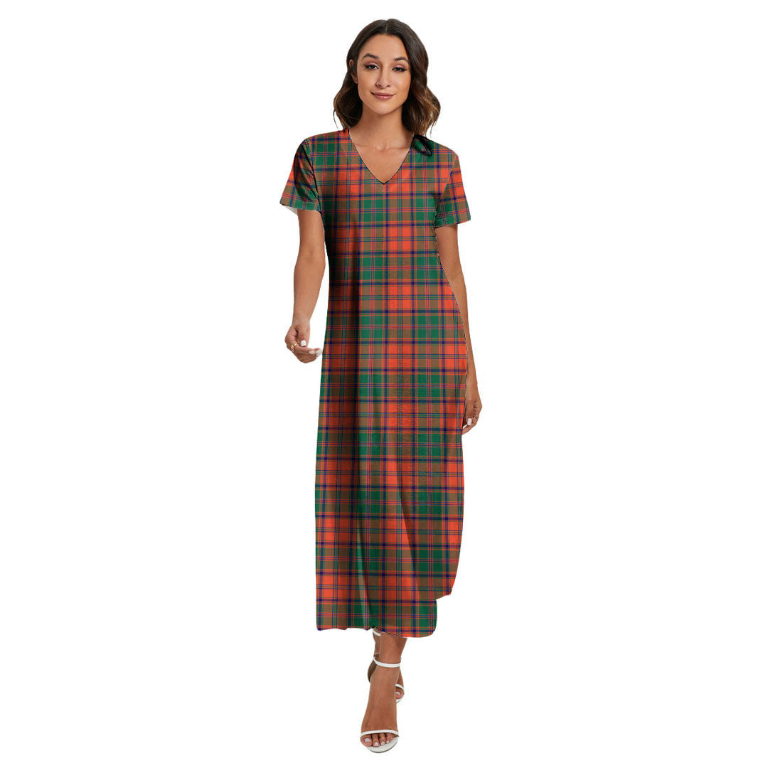 Stewart of Appin Ancient Tartan Plaid V-neck Dress Side Slit