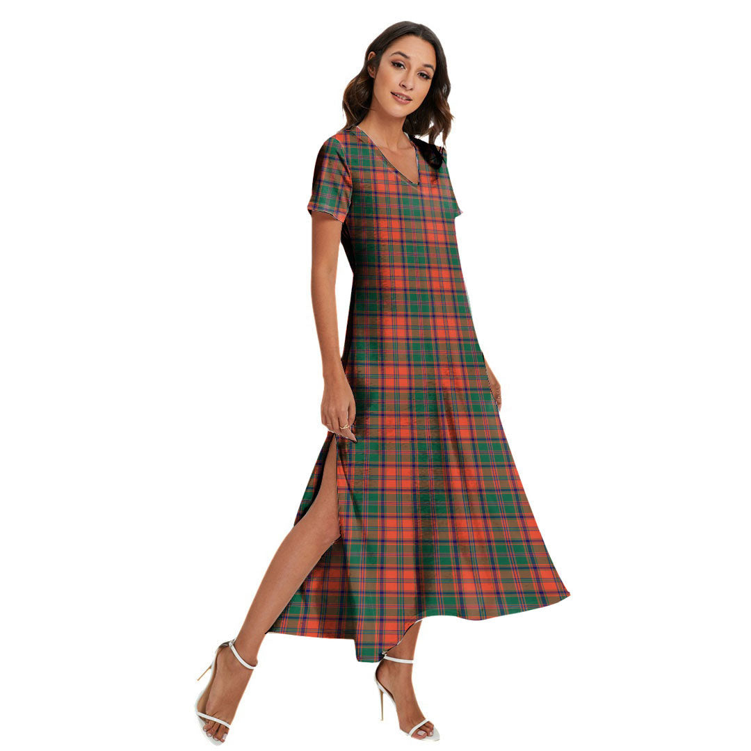 Stewart of Appin Ancient Tartan Plaid V-neck Dress Side Slit