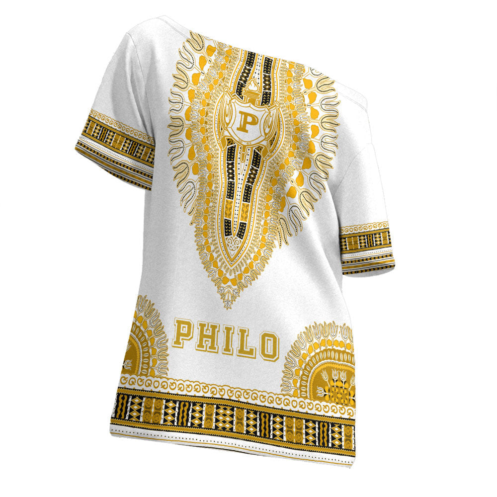 Sigma Gamma Rho Philo Affiliates Dashiki Off Shoulder T-Shirt