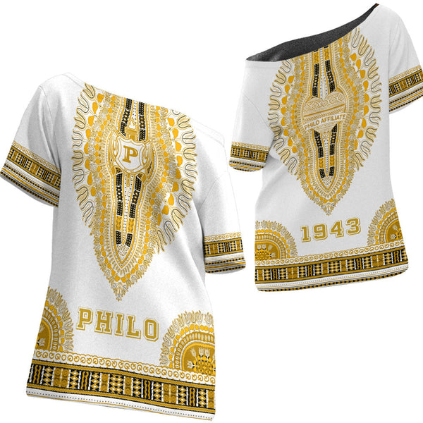 Sigma Gamma Rho Philo Affiliates Dashiki Off Shoulder T-Shirt