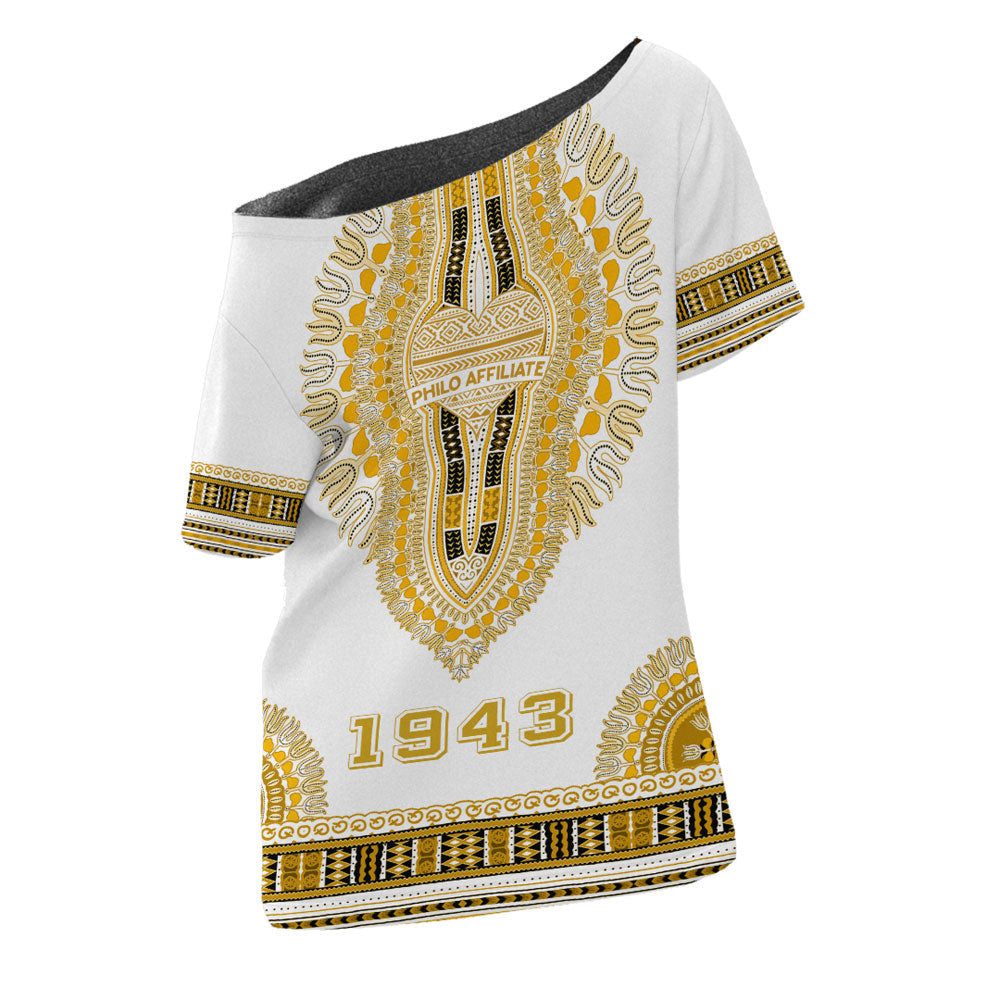 Sigma Gamma Rho Philo Affiliates Dashiki Off Shoulder T-Shirt