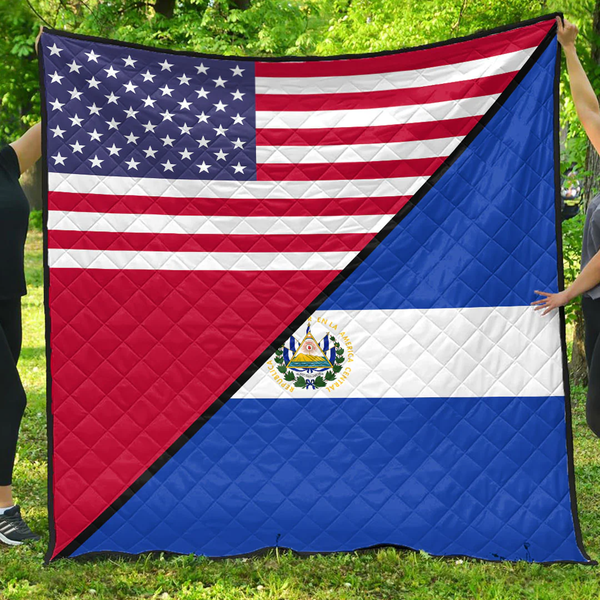 El Salvador With Usa Flag Premium Quilt