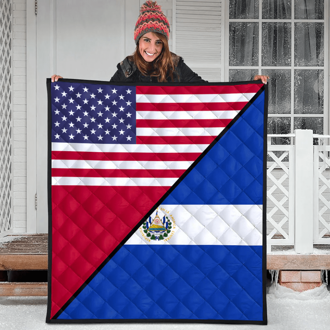 El Salvador With Usa Flag Premium Quilt