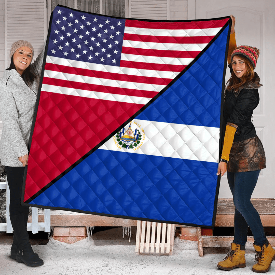 El Salvador With Usa Flag Premium Quilt