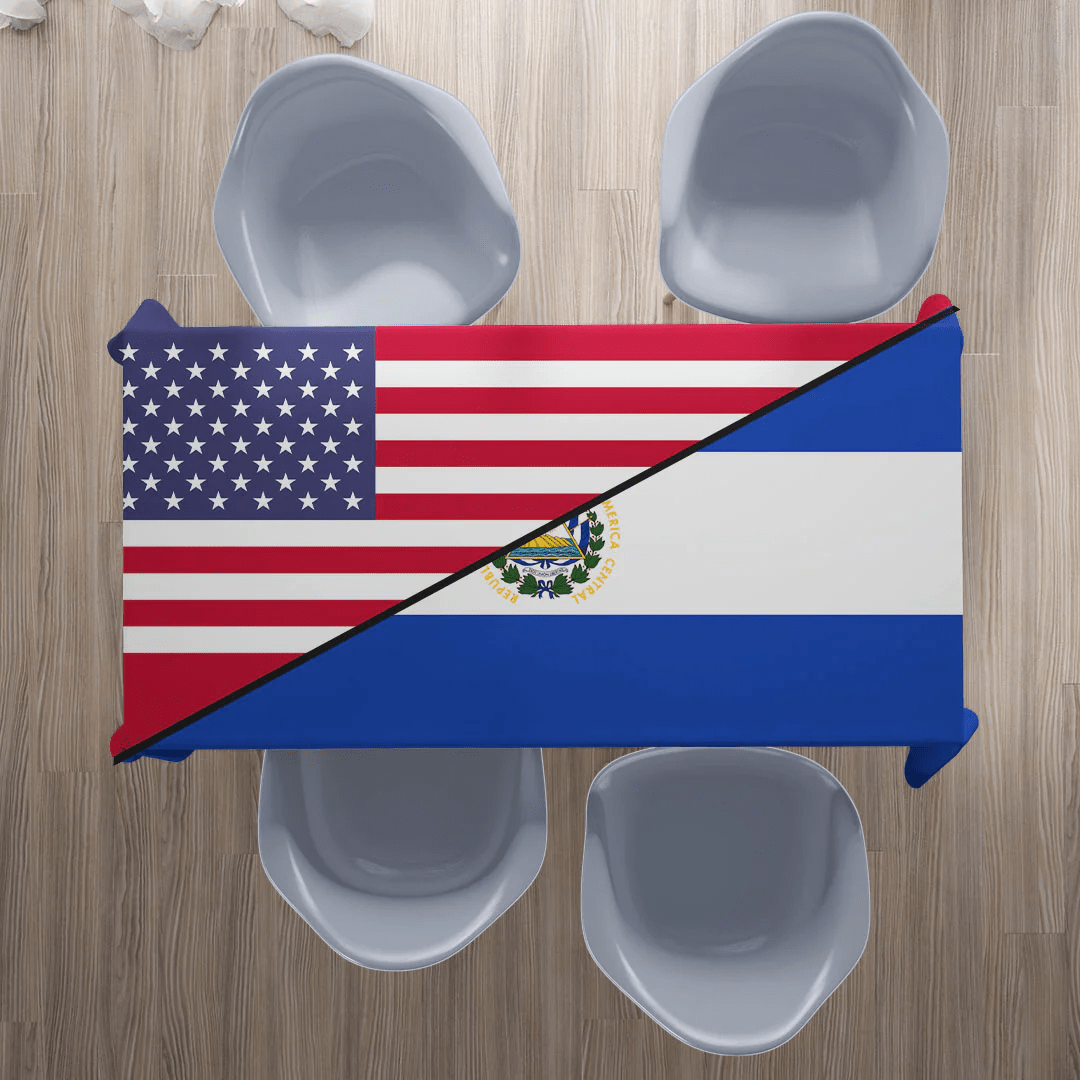 El Salvador With Usa Flag Tablecloth