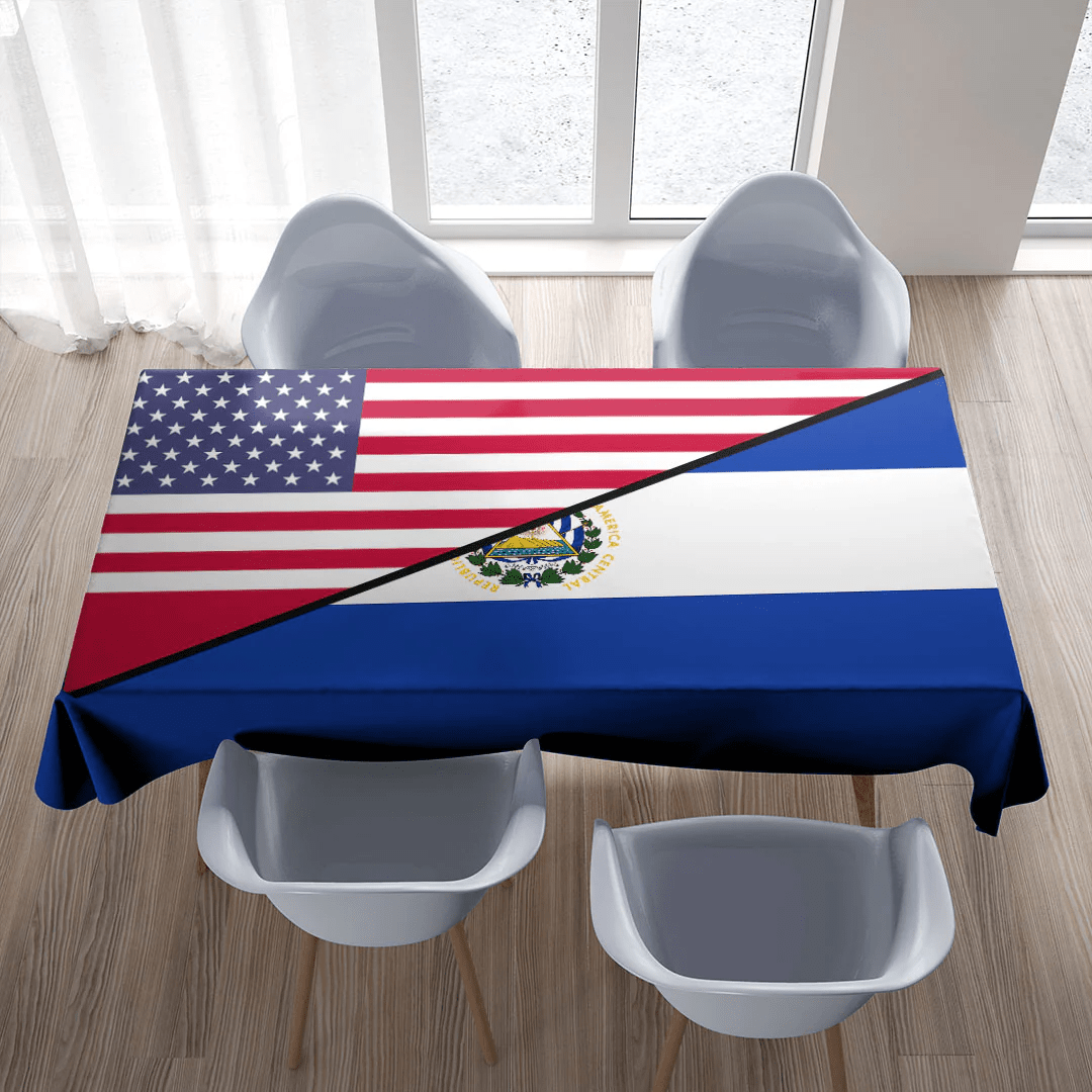 El Salvador With Usa Flag Tablecloth