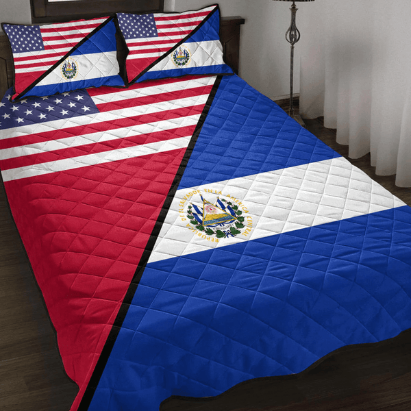 El Salvador With Usa Flag Quilt Bed Set