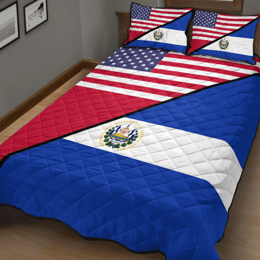 El Salvador With Usa Flag Quilt Bed Set