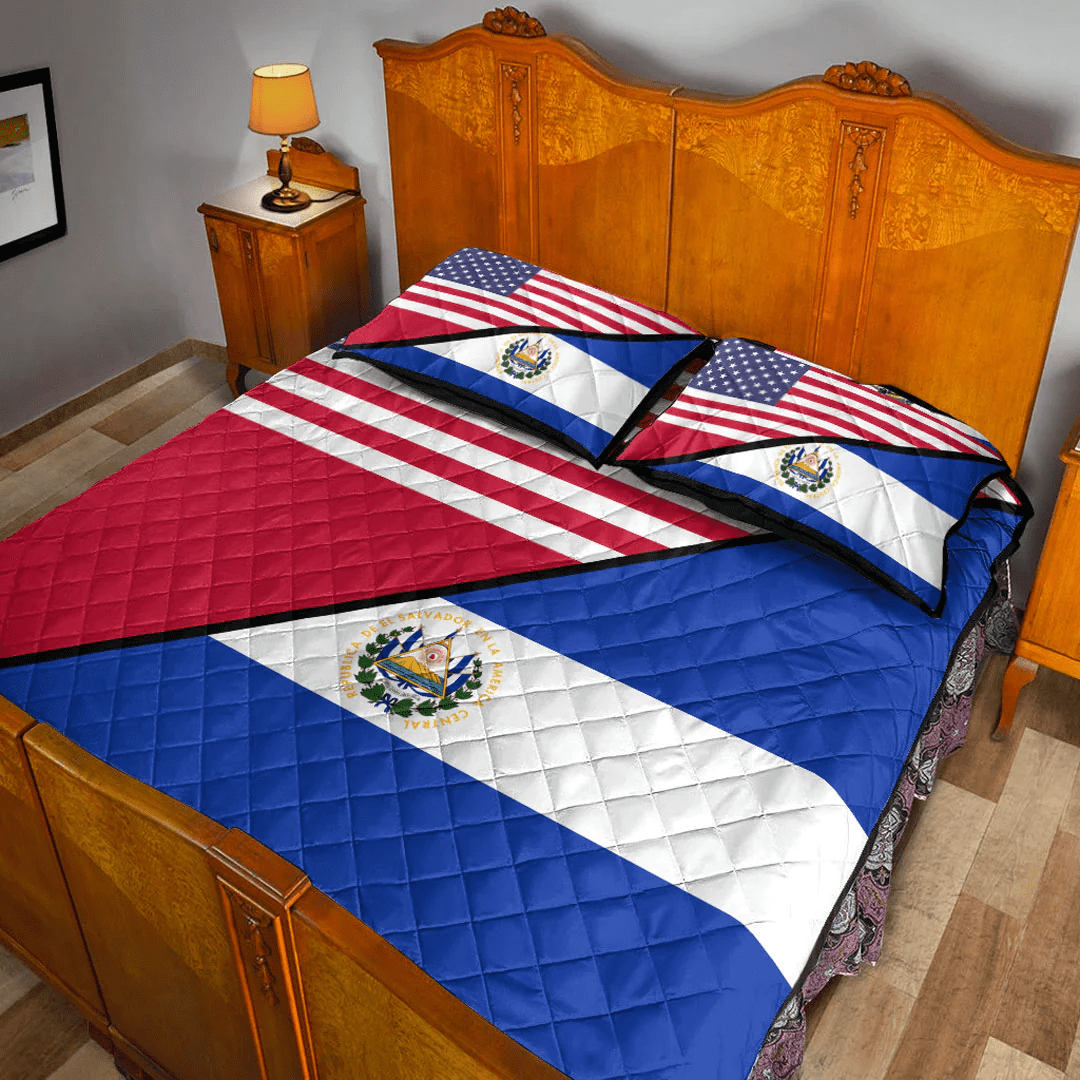 El Salvador With Usa Flag Quilt Bed Set