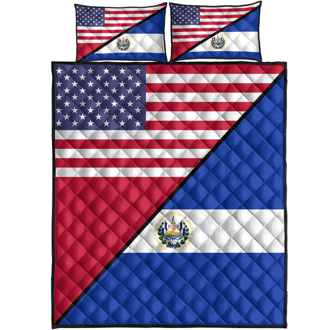 El Salvador With Usa Flag Quilt Bed Set