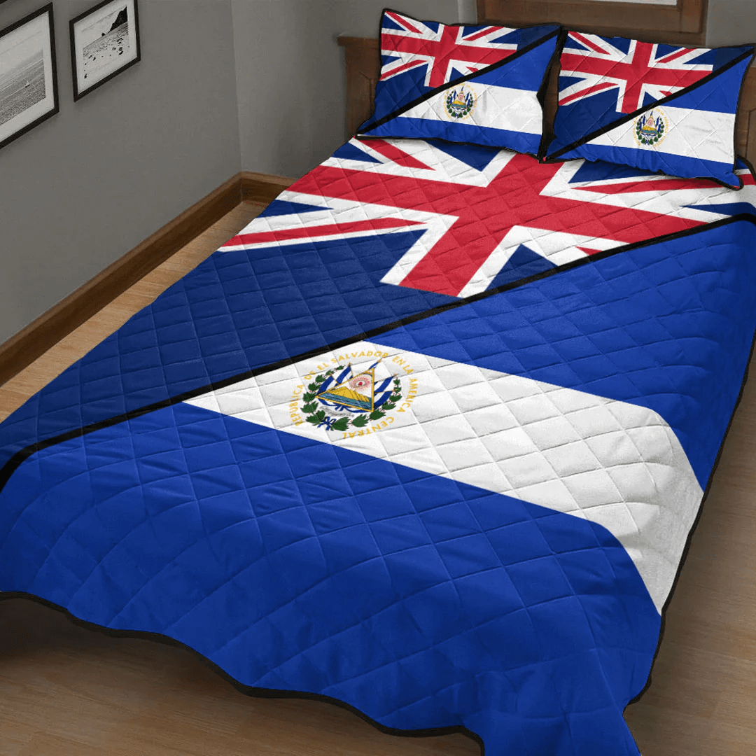 El Salvador With United Kingdom Flag Quilt Bed Set