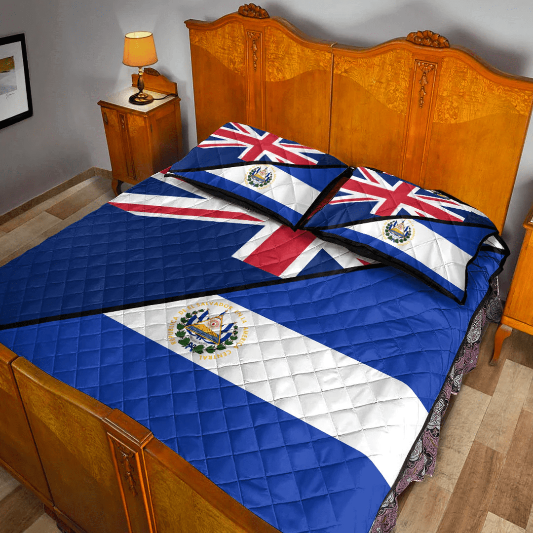 El Salvador With United Kingdom Flag Quilt Bed Set