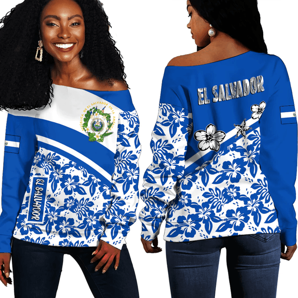 Women Off Shoulder Sweater El Salvador Summer Flower Pattern