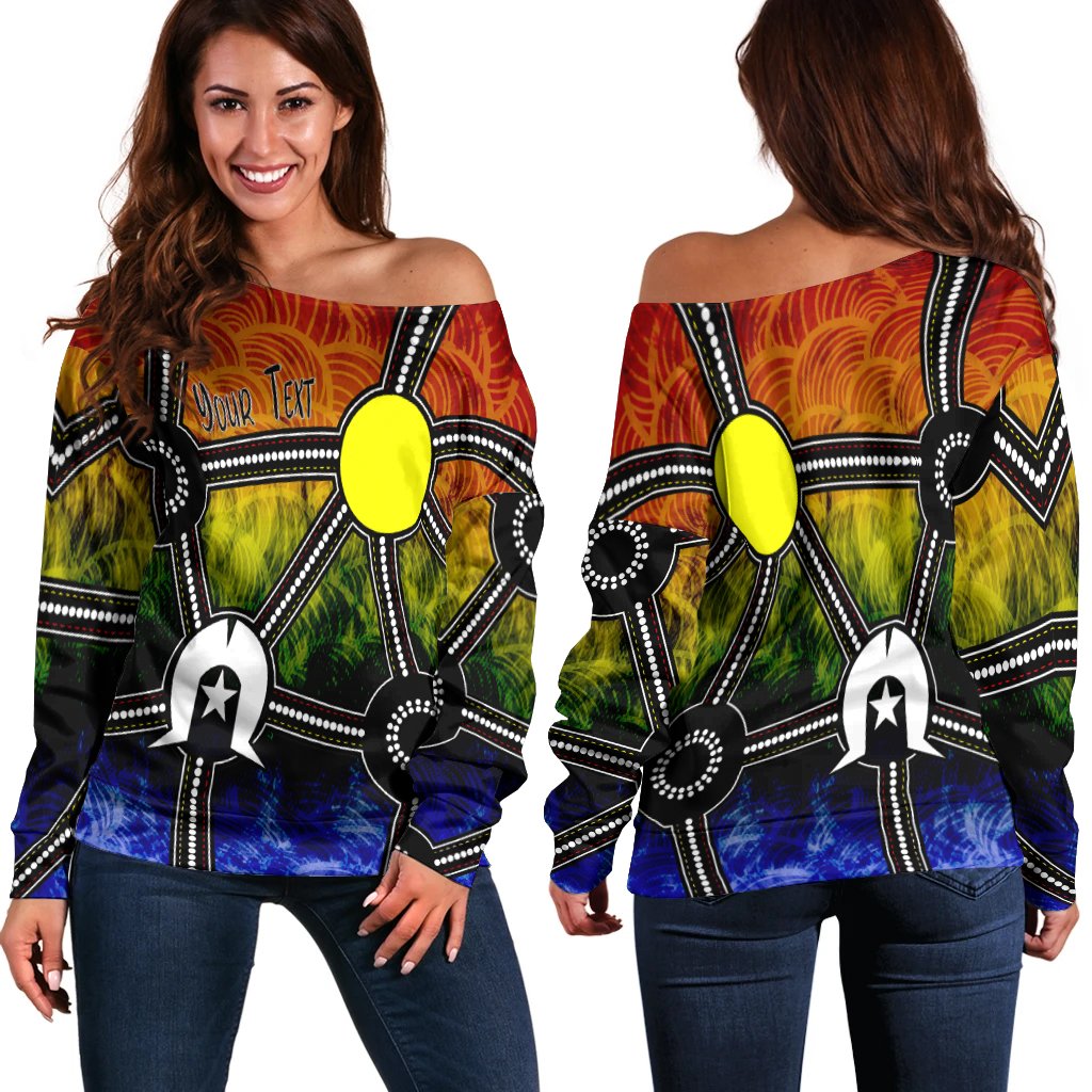 (Custom) Naidoc Week 2022 Off Shoulder Sweater, Aboriginal Geometric Style
