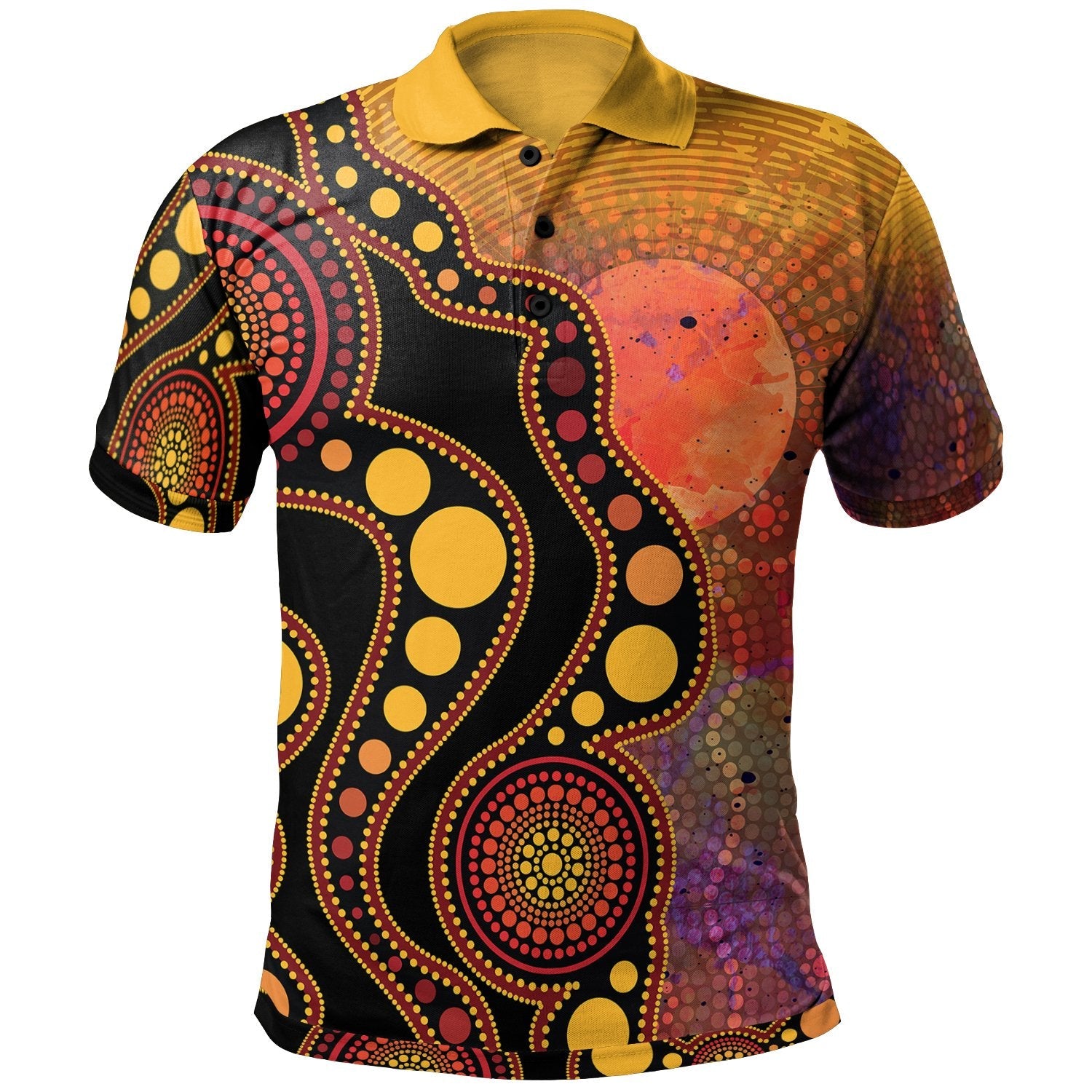 Aboriginal Polo - Australia Indigenous Flag Circle Dot Painting Art (Golden) Kid Polo Shirt