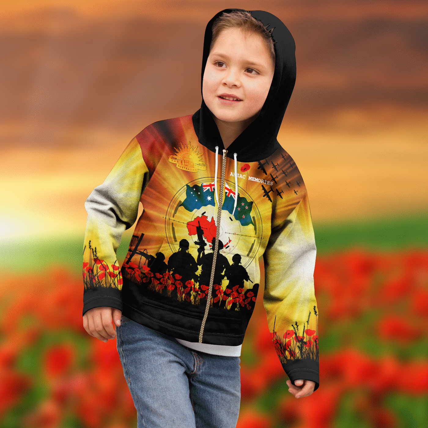 And New Zealand Anzac Day Zip Hoodie Kid - Anzac Memories