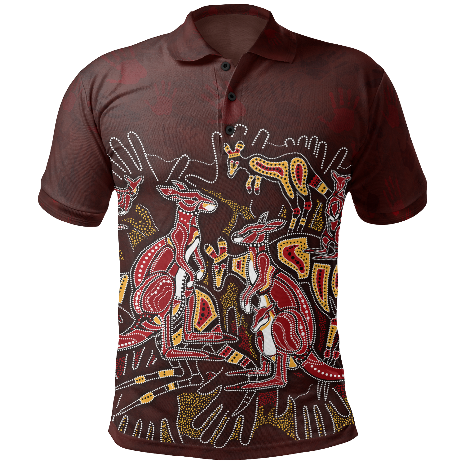 Aboriginal Polo - Kangaroo family with Hand Art Polo Shirt