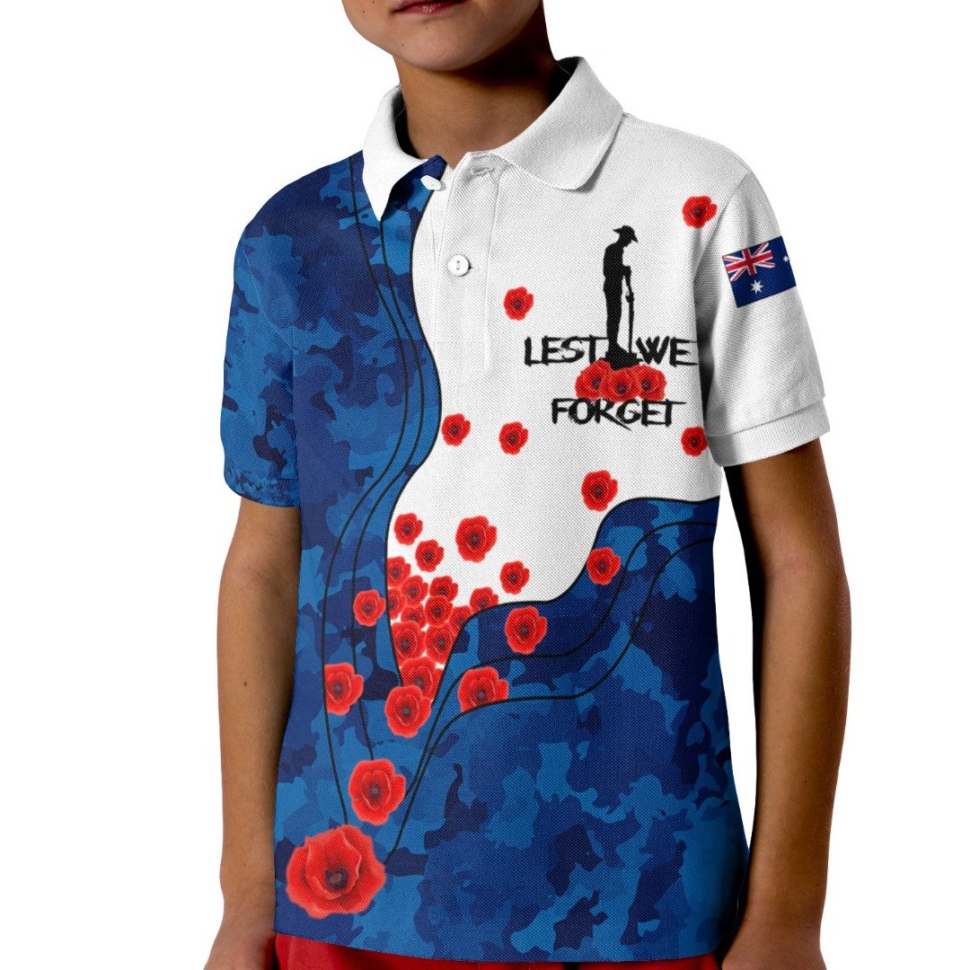 Anzac Polo - Anzac Lest We Forget  - Australian Flag Blue Kid Polo Shirt