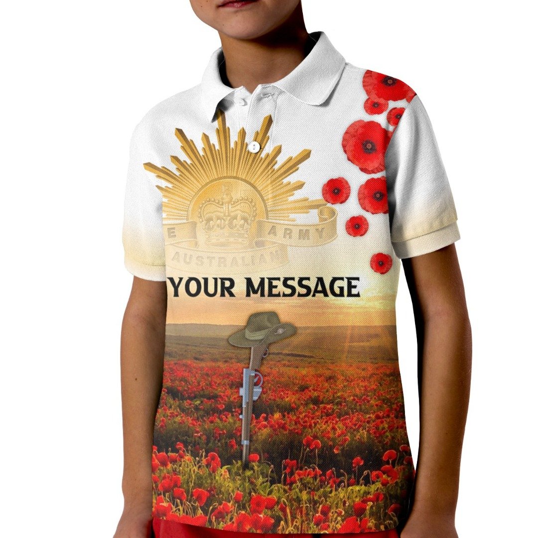 Anzac Polo - (Custom Text) Anzac Day 2022  We Will Remember Them Kid Polo Shirt
