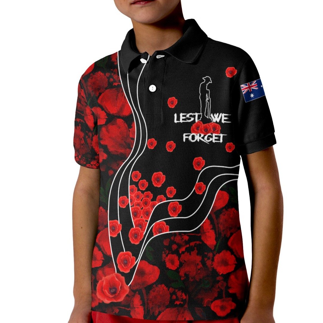 Anzac Polo - Anzac Lest We Forget  Poppy Flowers Kid Polo Shirt