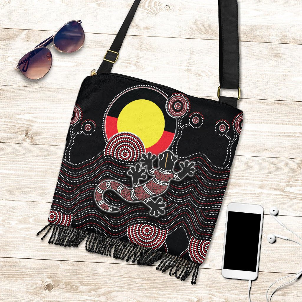 Boho Handbag - Gecko Tribal Pattern with Aboriginal Flag