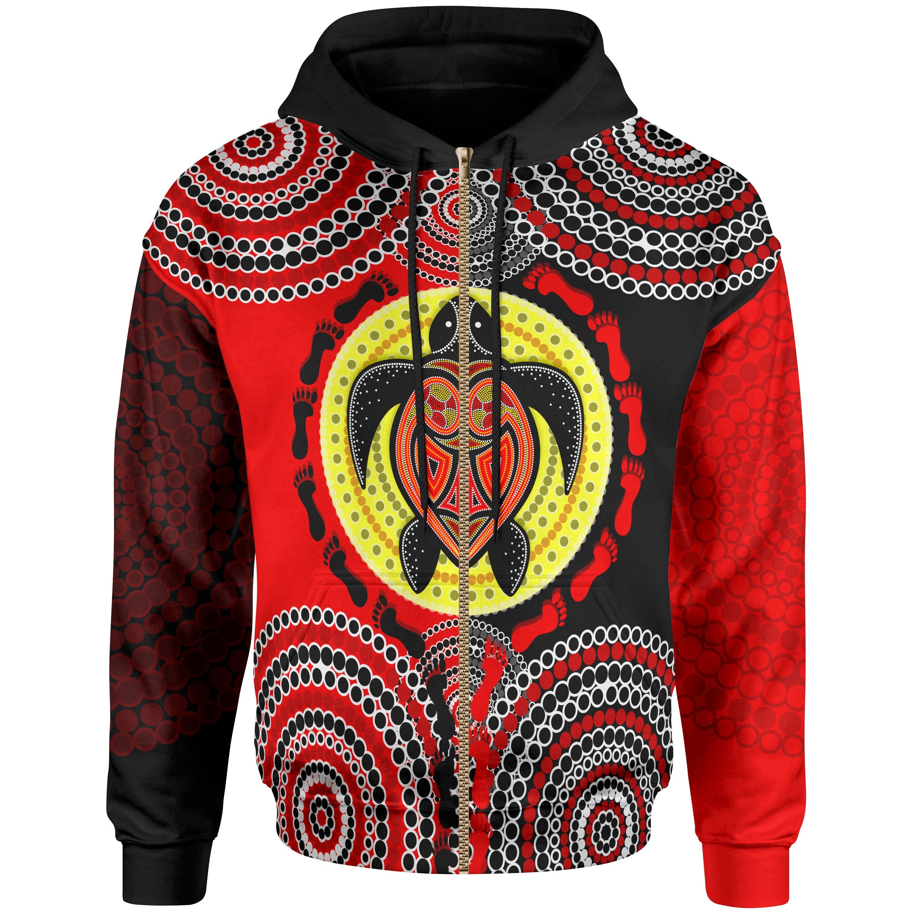 Aboriginal Zip Hoodie - Turtle Footprint Circle Dot Painting