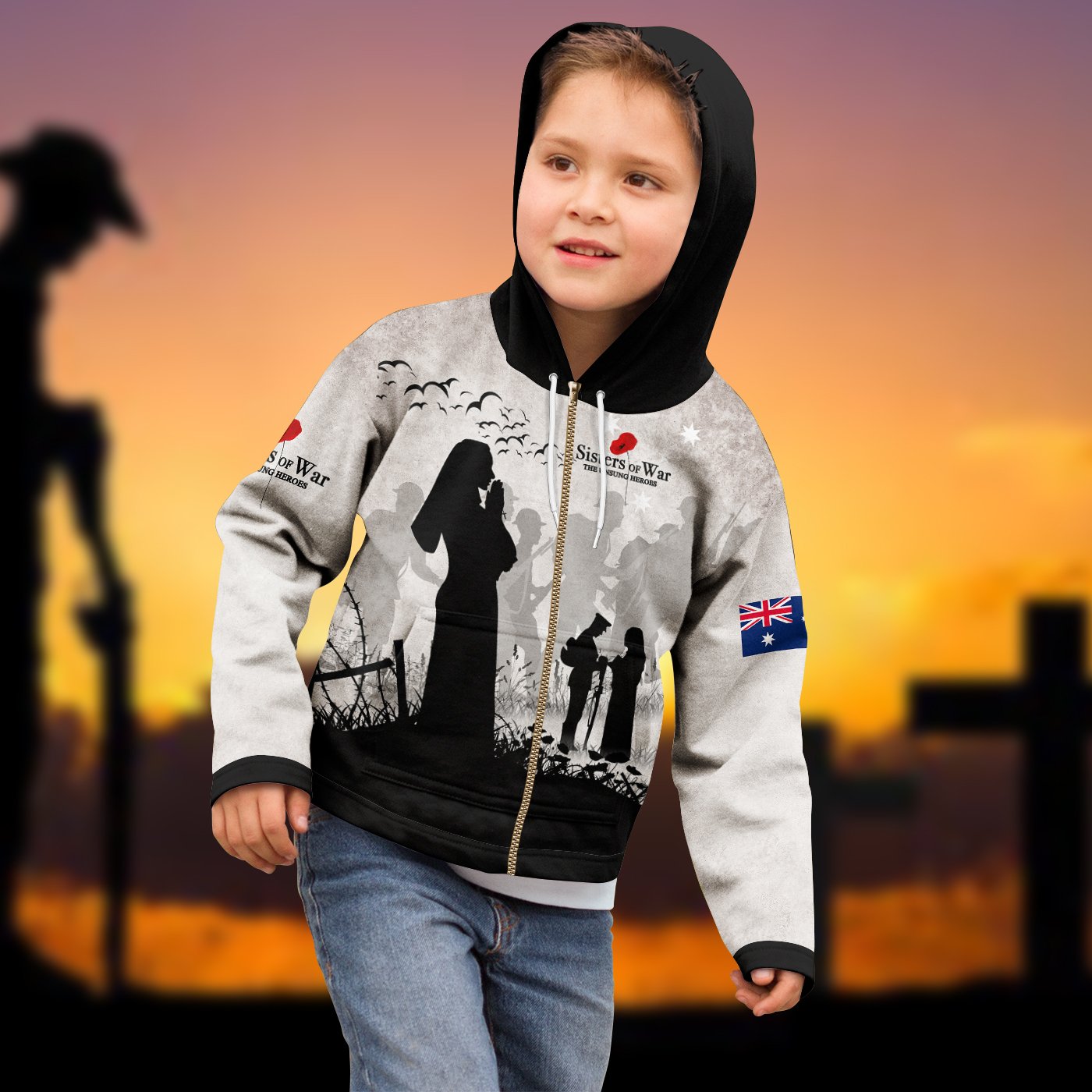 Anzac Day Zip Hoodie Kid - Sisters Of War