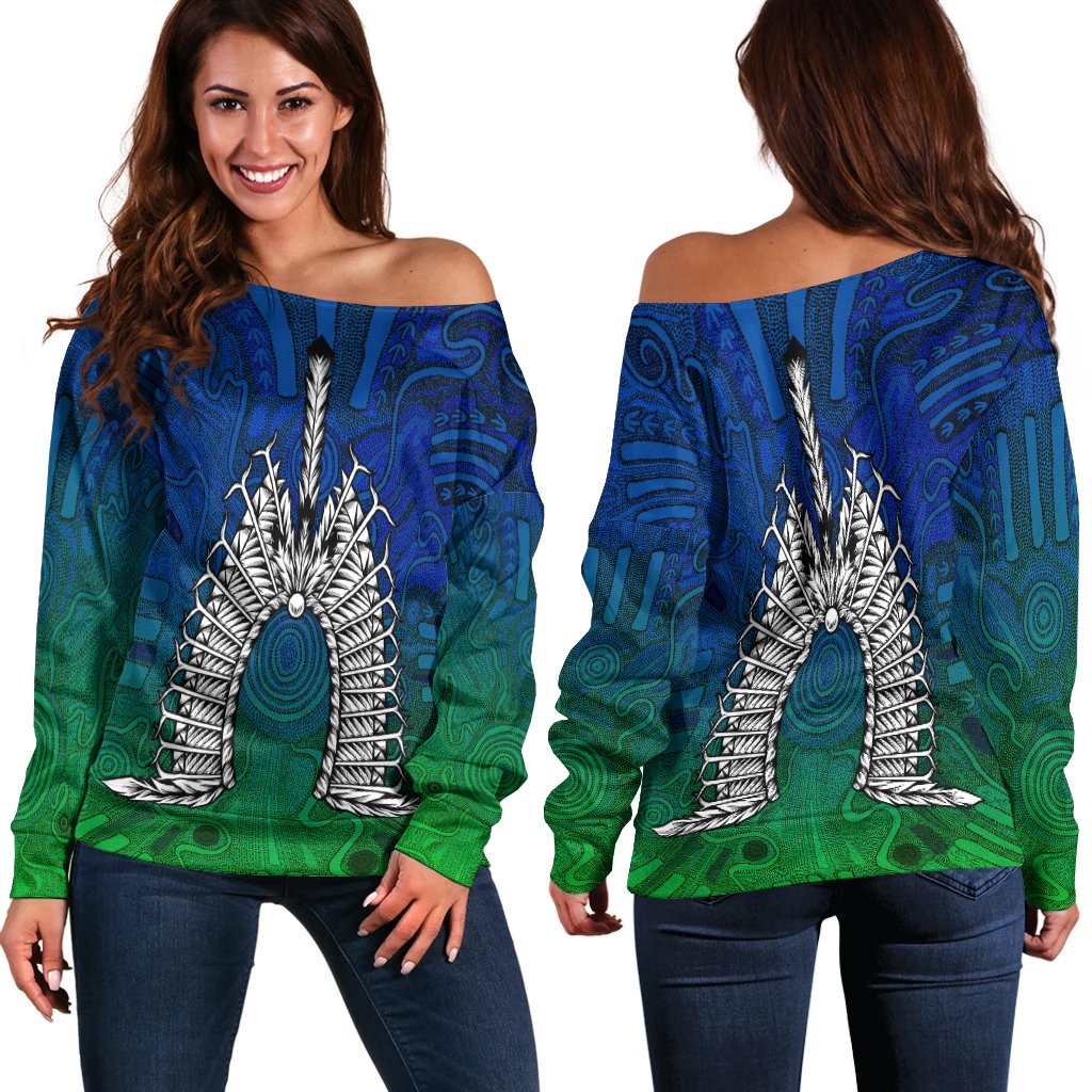 Torres Strait Islander Women's Off Shoulder Sweater - Dhari Mask
