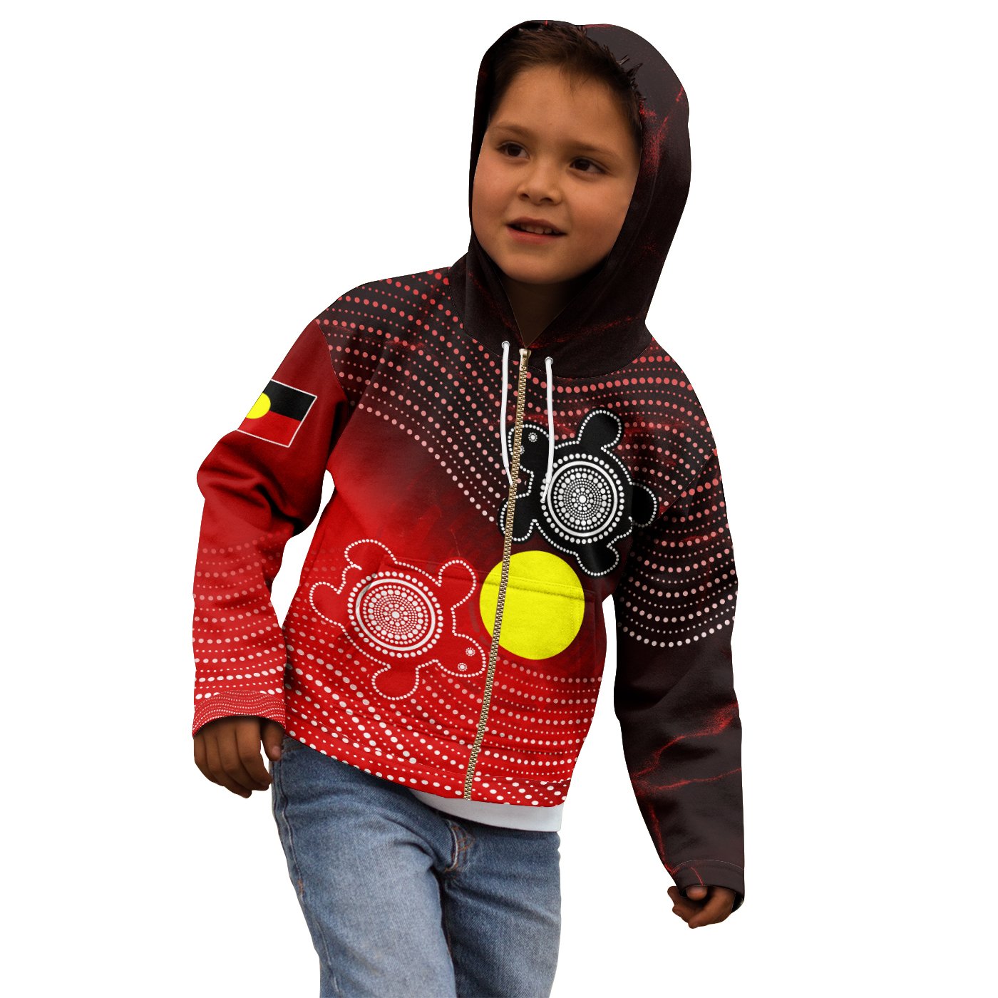 Aboriginal Zip Hoodie Kid - Indigenous Circle Dot Painting Style