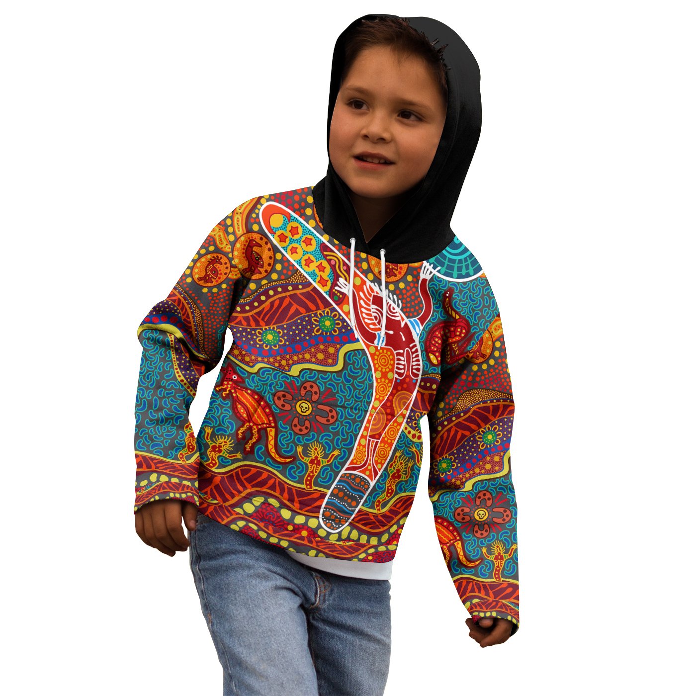 [Kid] Aboriginal Hoodie - Indigenous Boomerang