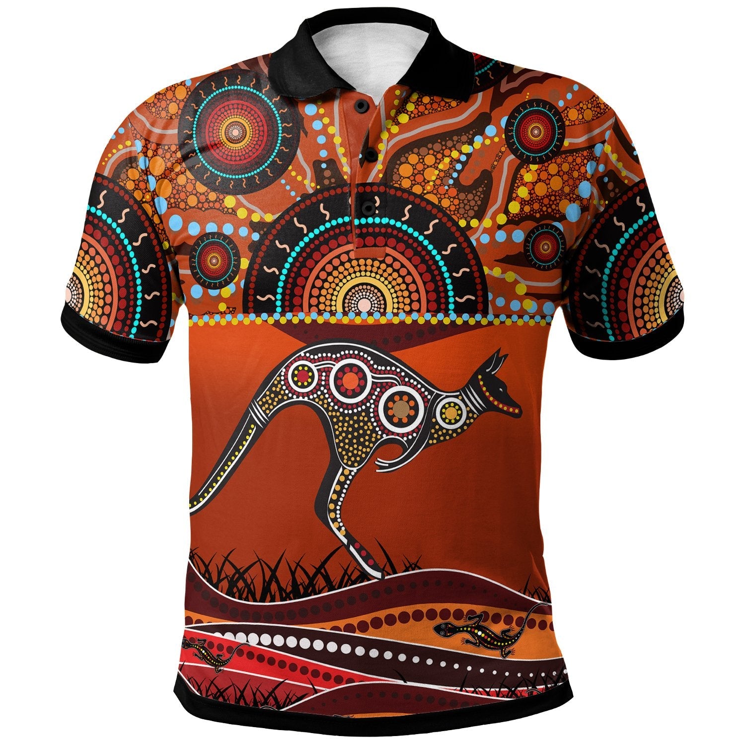 Aboriginal Polo - Kangaroo With Dot Painting Polo Shirt