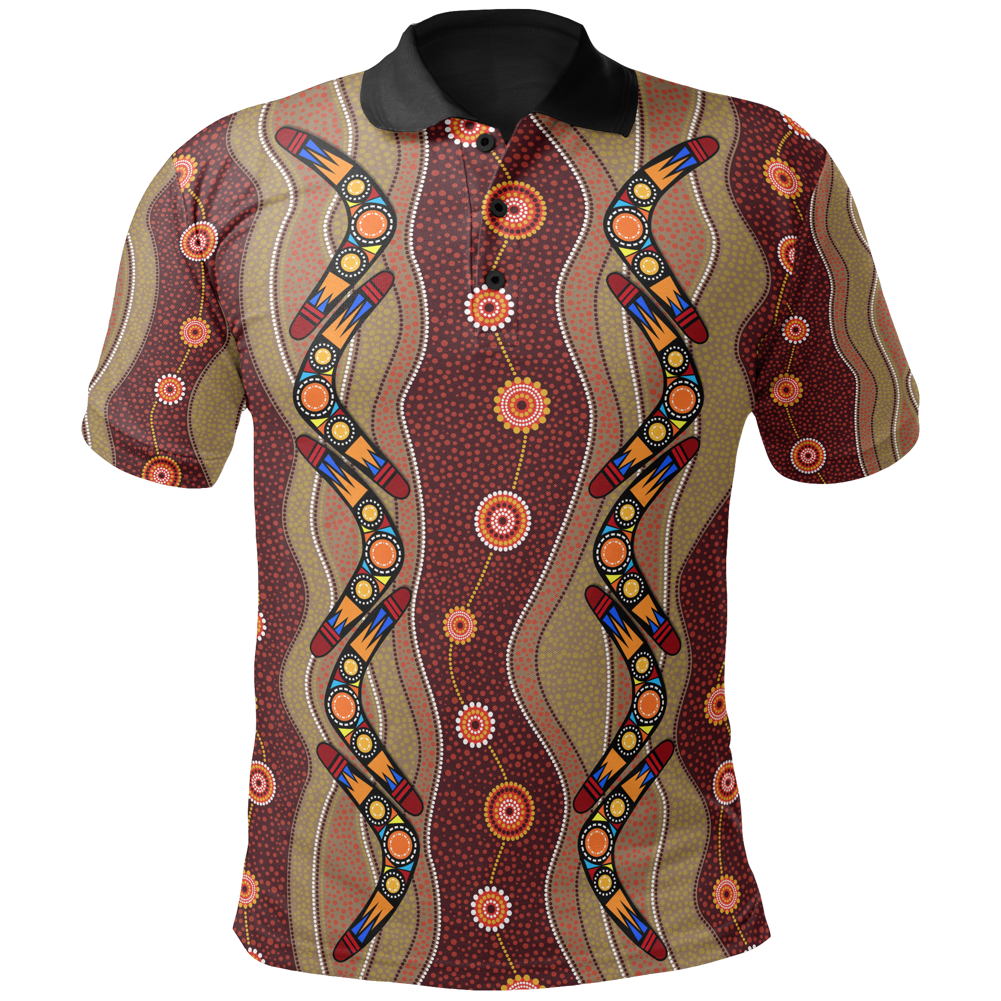 Aboriginal Polo - Aboriginal Dot Painting Shirt Boomerang Patterns Polo Shirt