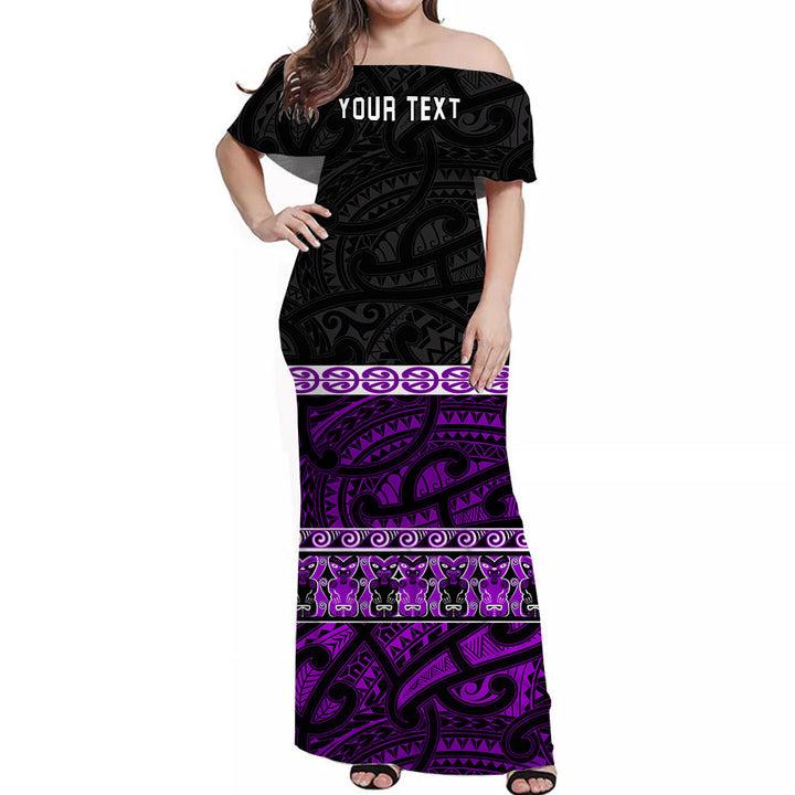 (Custom Personalised) New Zealand Off Shoulder Long Dress Maori Simple Purple LT13