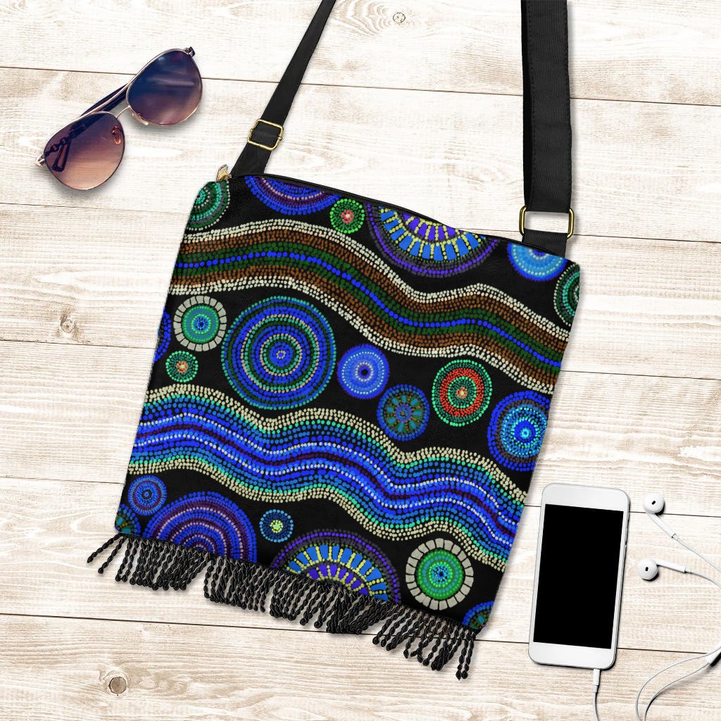 Boho Handbag - Aboriginal Dot Unique Style Blue