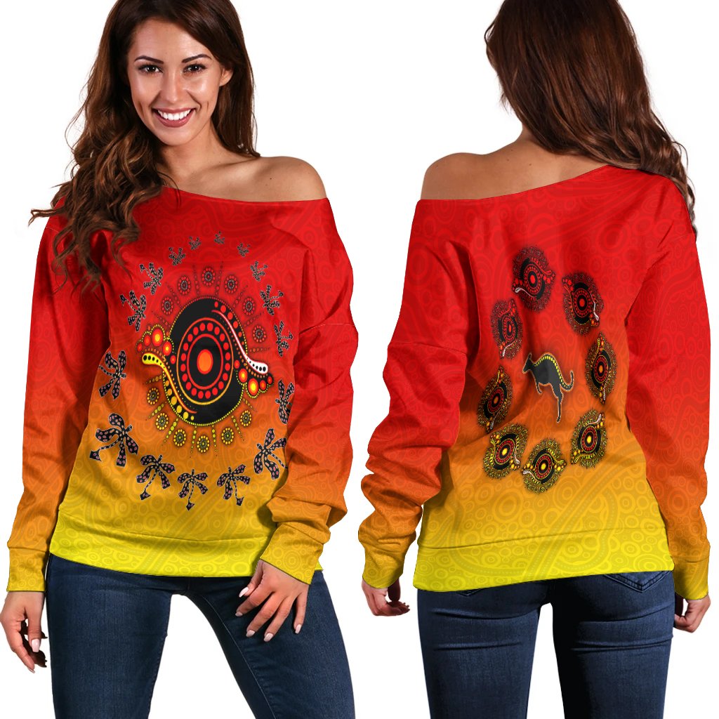 Aboriginal Women's Off Shoulder Sweater - Circle Pattern
