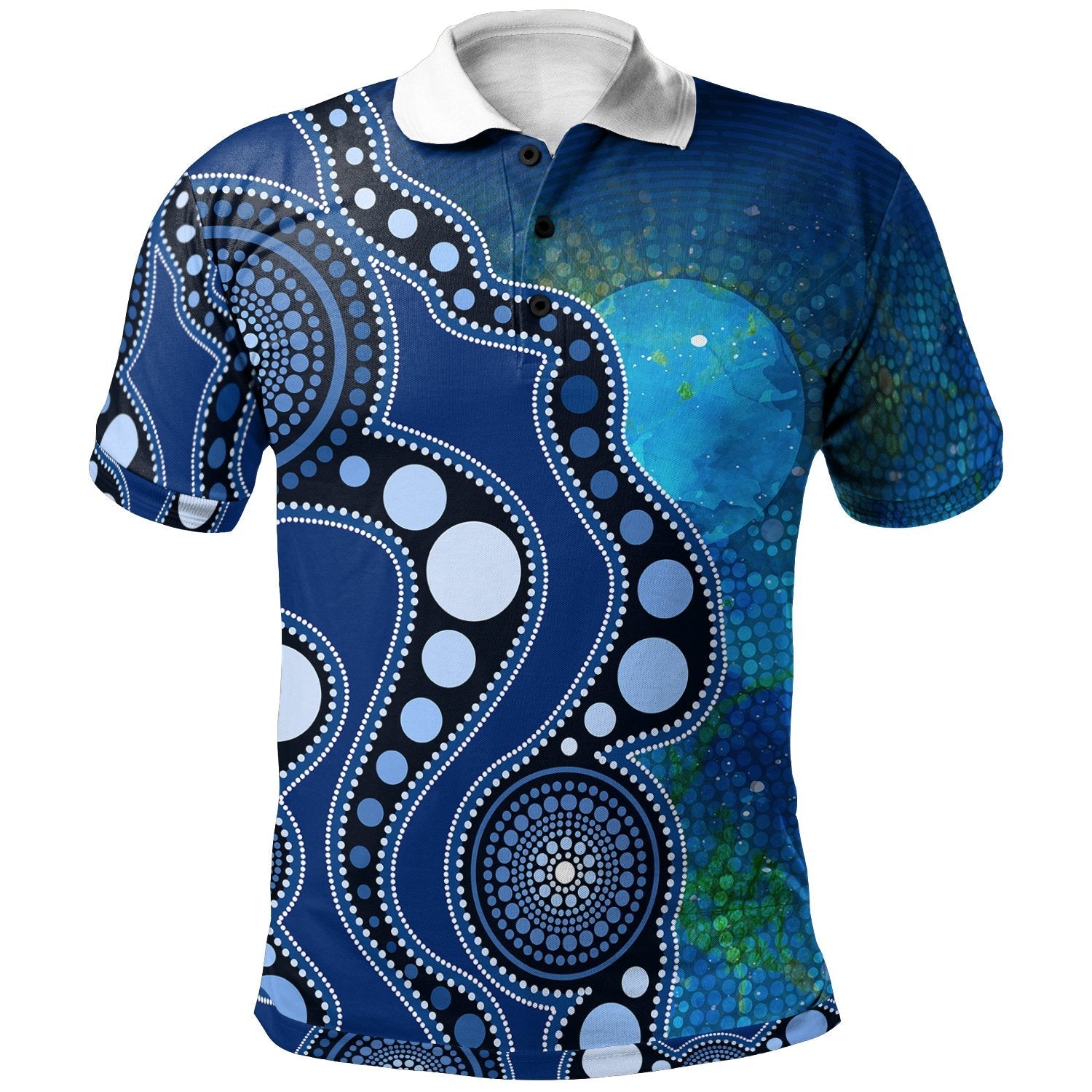 Aboriginal Polo - Australia Indigenous Flag Circle Dot Painting Art (Blue) Polo Shirt