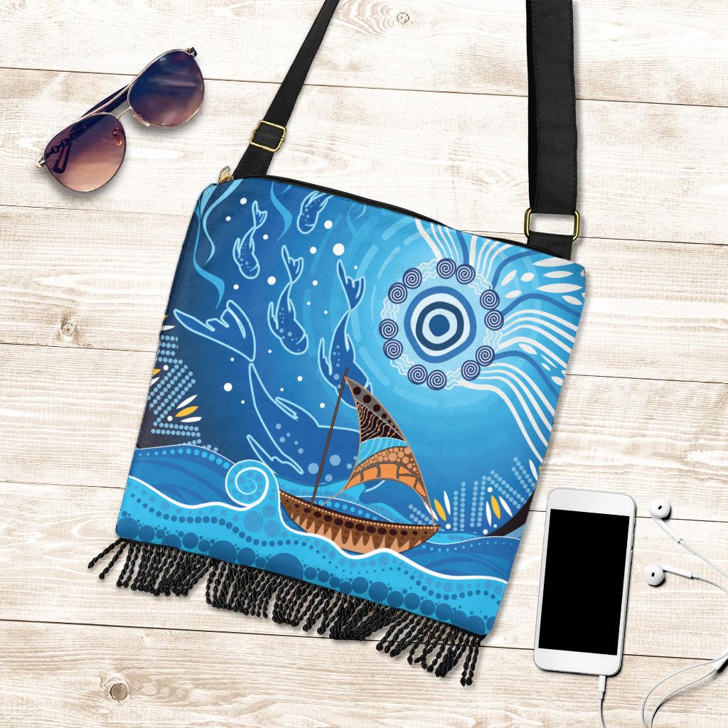 Boho Handbag - Aboriginal View Sea With Fish And Boat