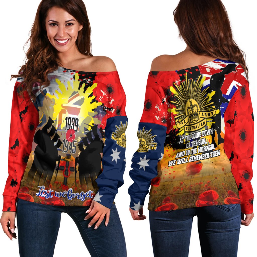Off Shoulder Sweater - Anzac Day 2022 World War II Commemoration 1939 - 1945