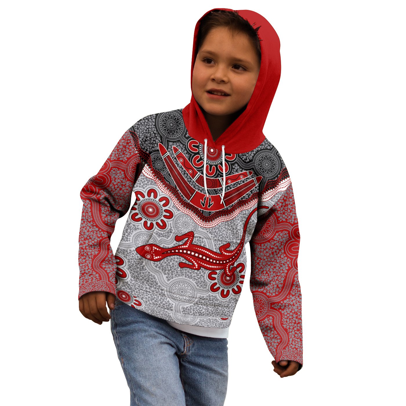Aboriginal Hoodie - Indigenous Boomerang and Lizard Art