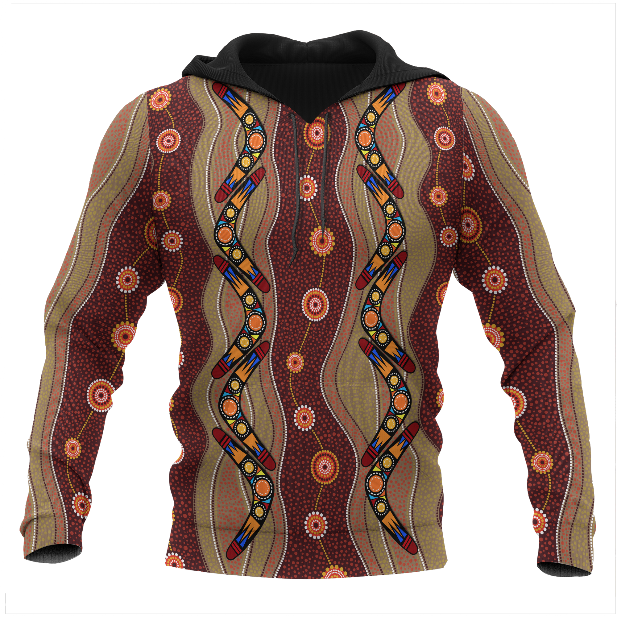 Aboriginal Hoodie - Boomerang Patterns Circle Dot Painting