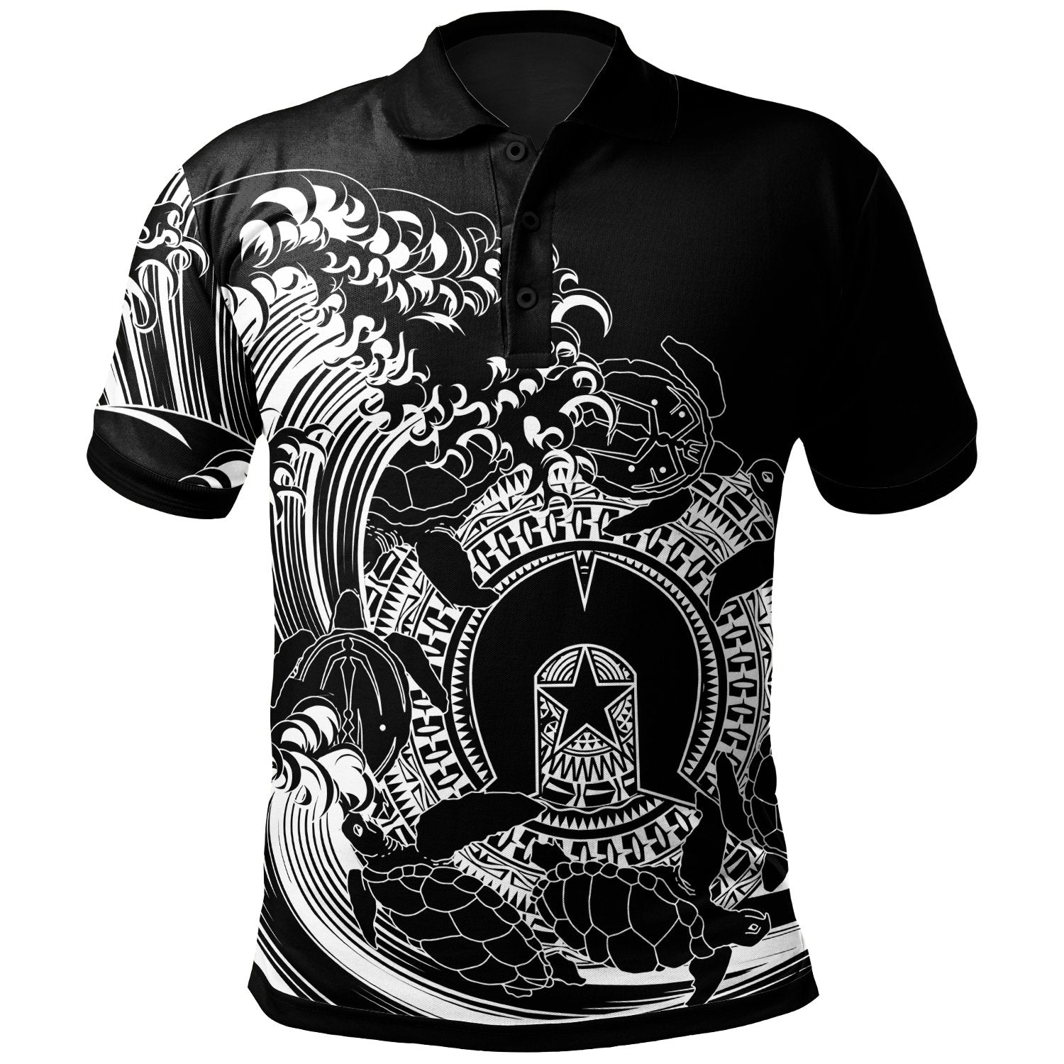 Aboriginal Polo - Torres Strait Islands in Wave (Black) Polo Shirt