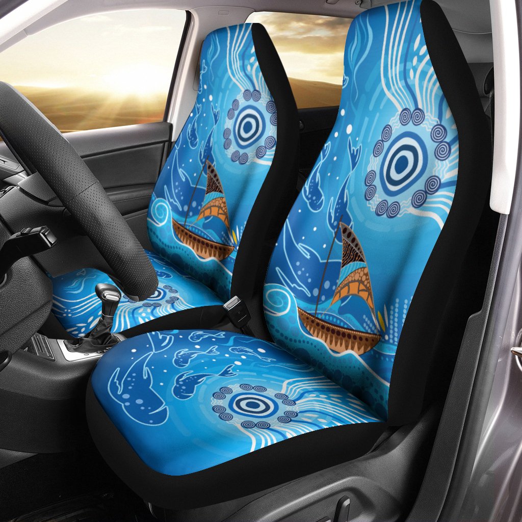 Car Seat Cover - Aboriginal View Sea With Fish And Boat