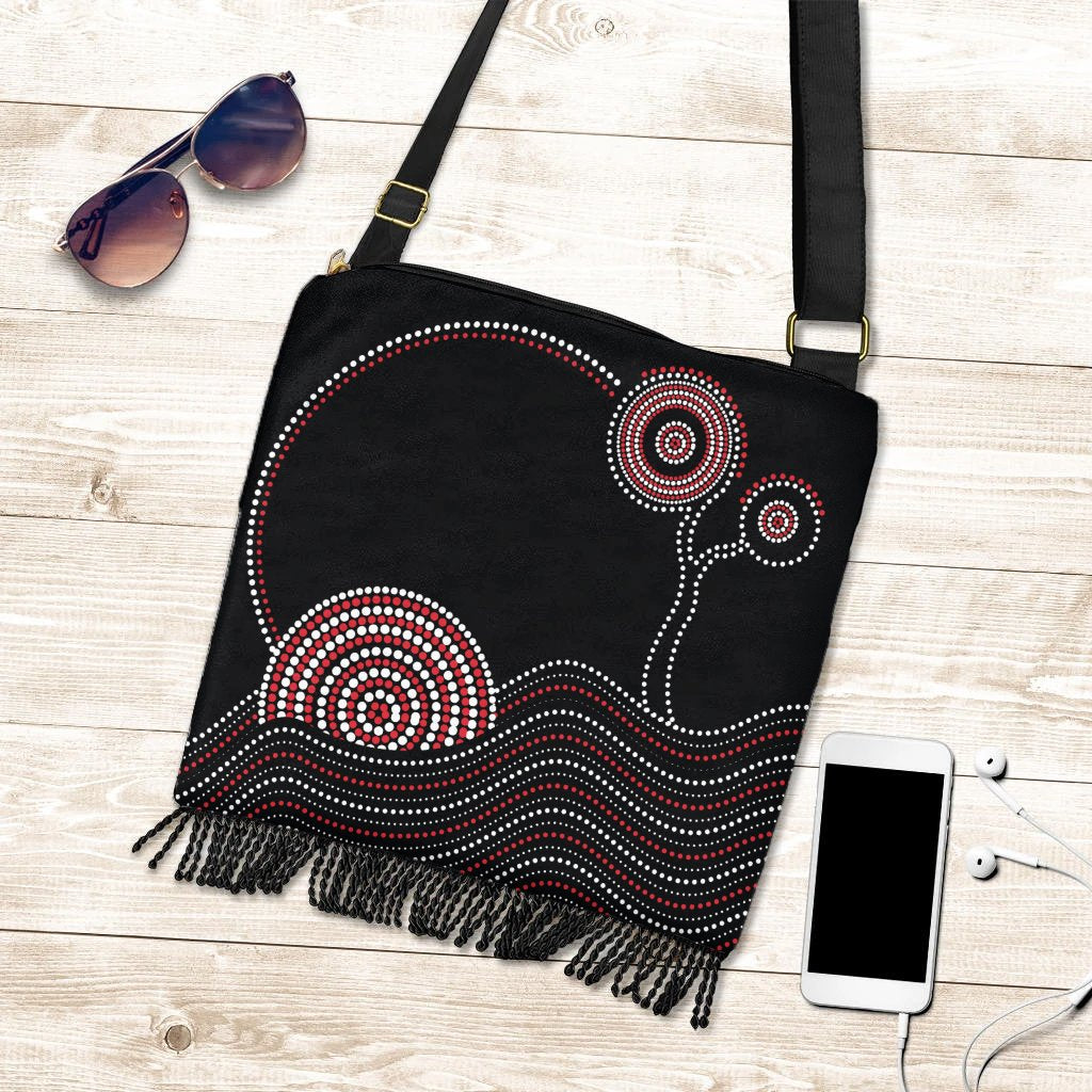 Boho Handbag - Aboriginal Pattern Black Style