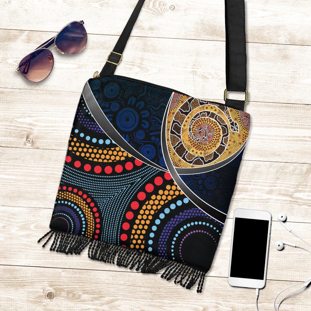 Aboriginal Boho Handbag - Aboriginal Dot Panting Art With Snake